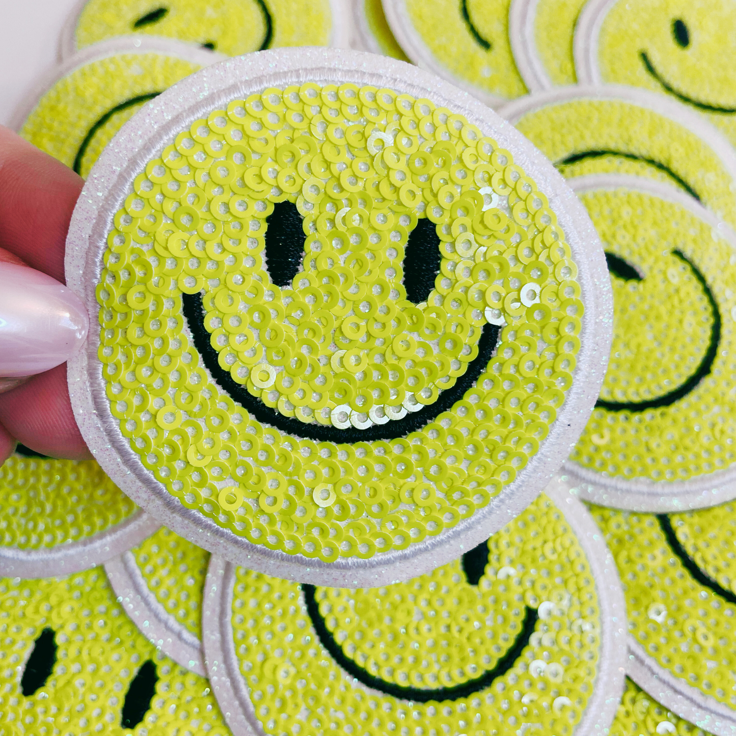 NEON Sequin Smiley Face Patch - 2.5" x 2.5" - hat Patch