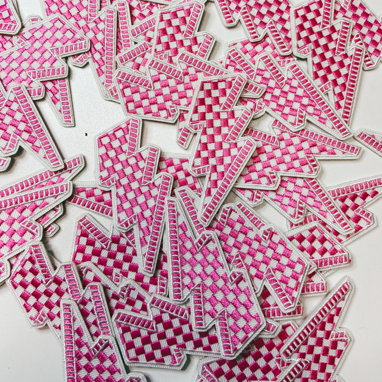 2.5” Checkered Lightning - PINK - Embroidered Hat Patch