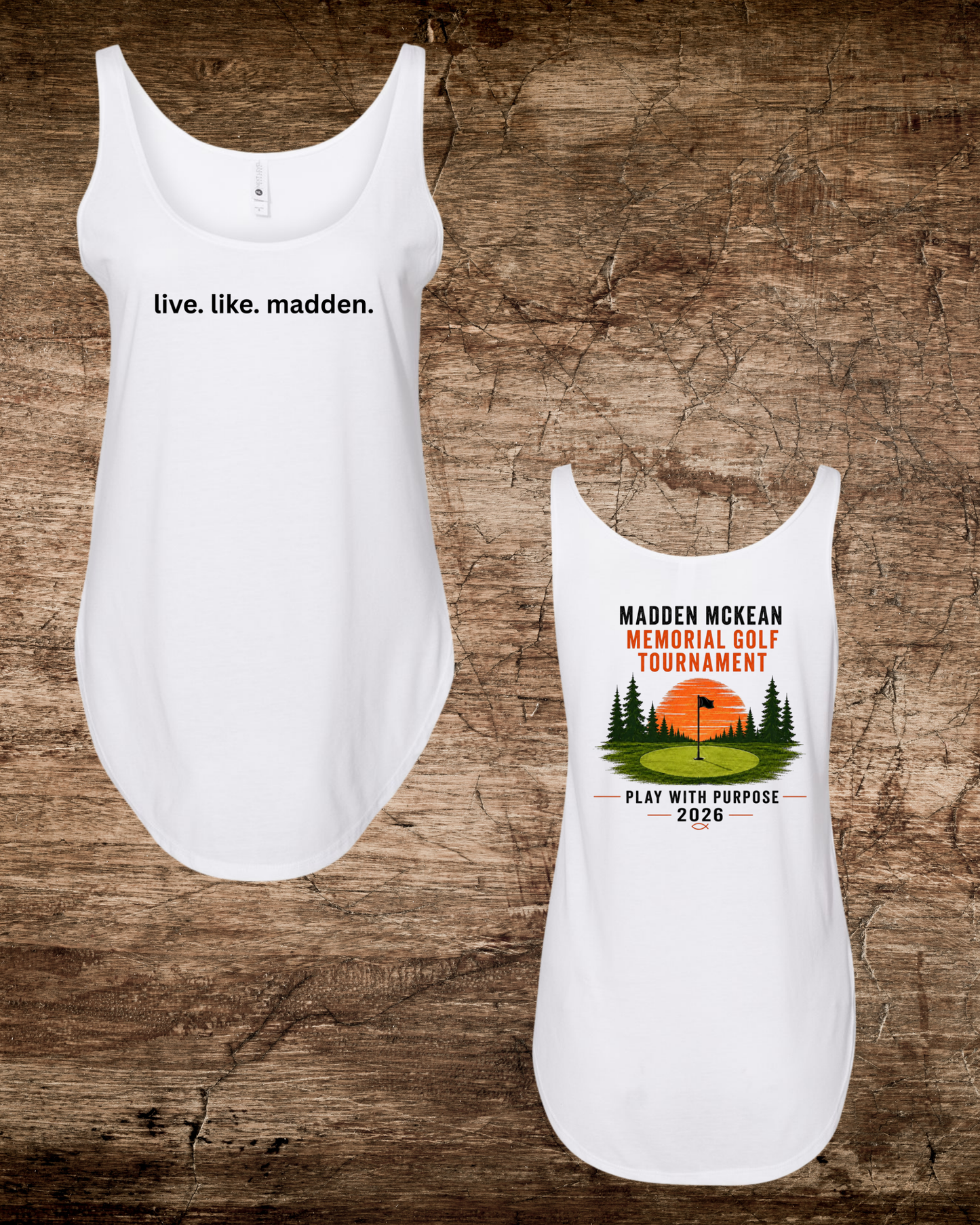 Madden Foundation live.like.madden Play with Purpose Golf Tournament Women's Festival Tank 2-sided