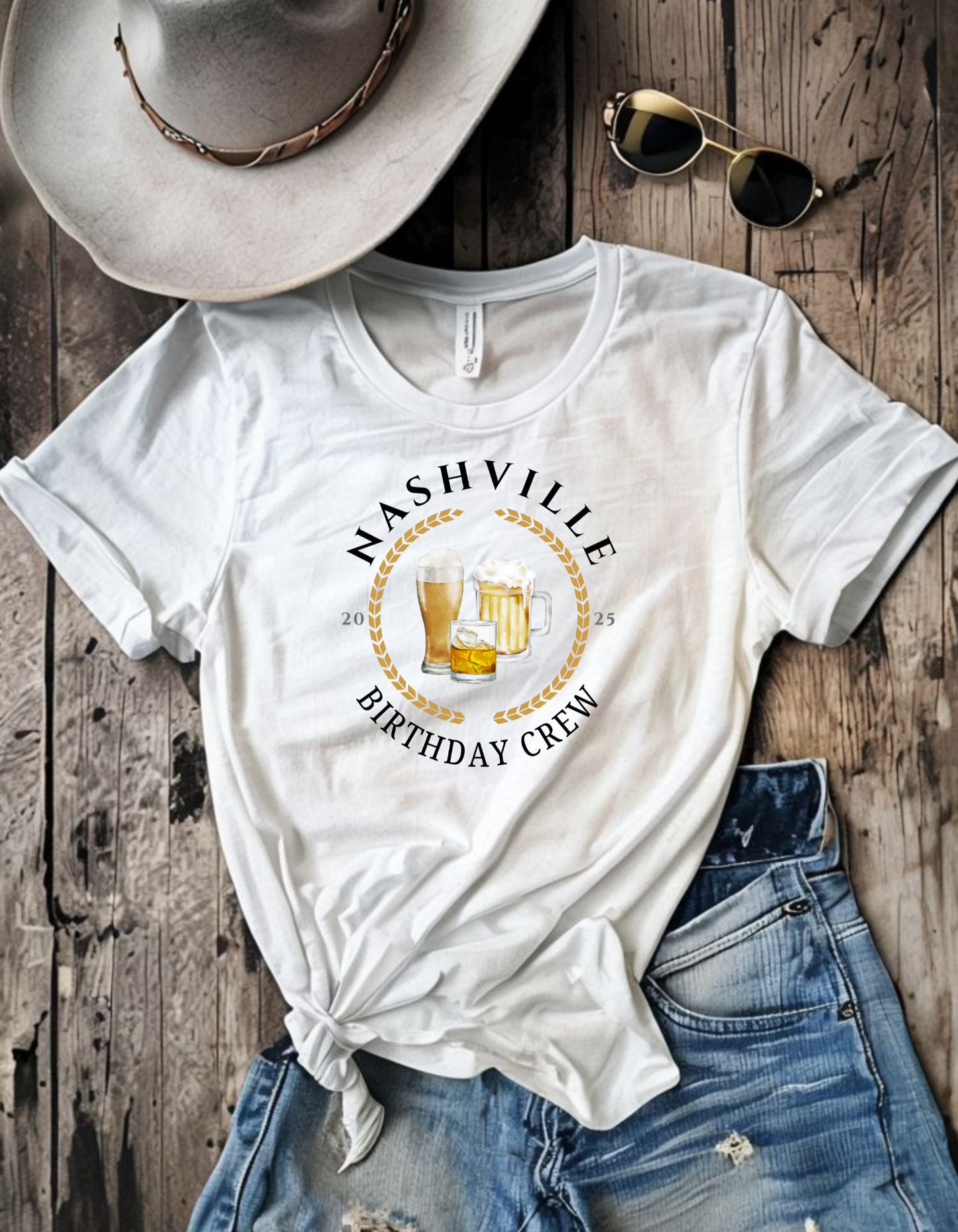 Custom Destination Birthday Crew Group Trip Tee - White/Beer