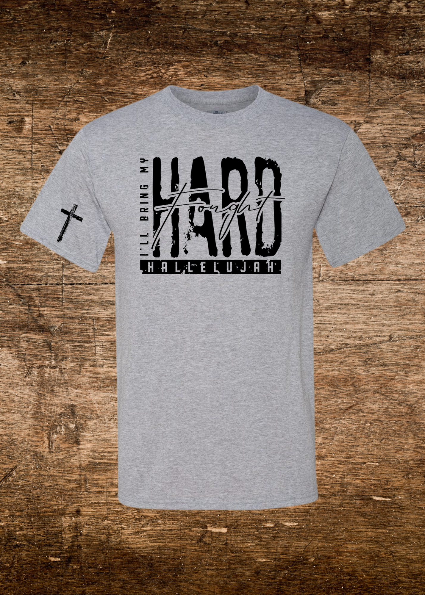 Unisex Hard Fought Hallelujah + Cross Sleeve Tee