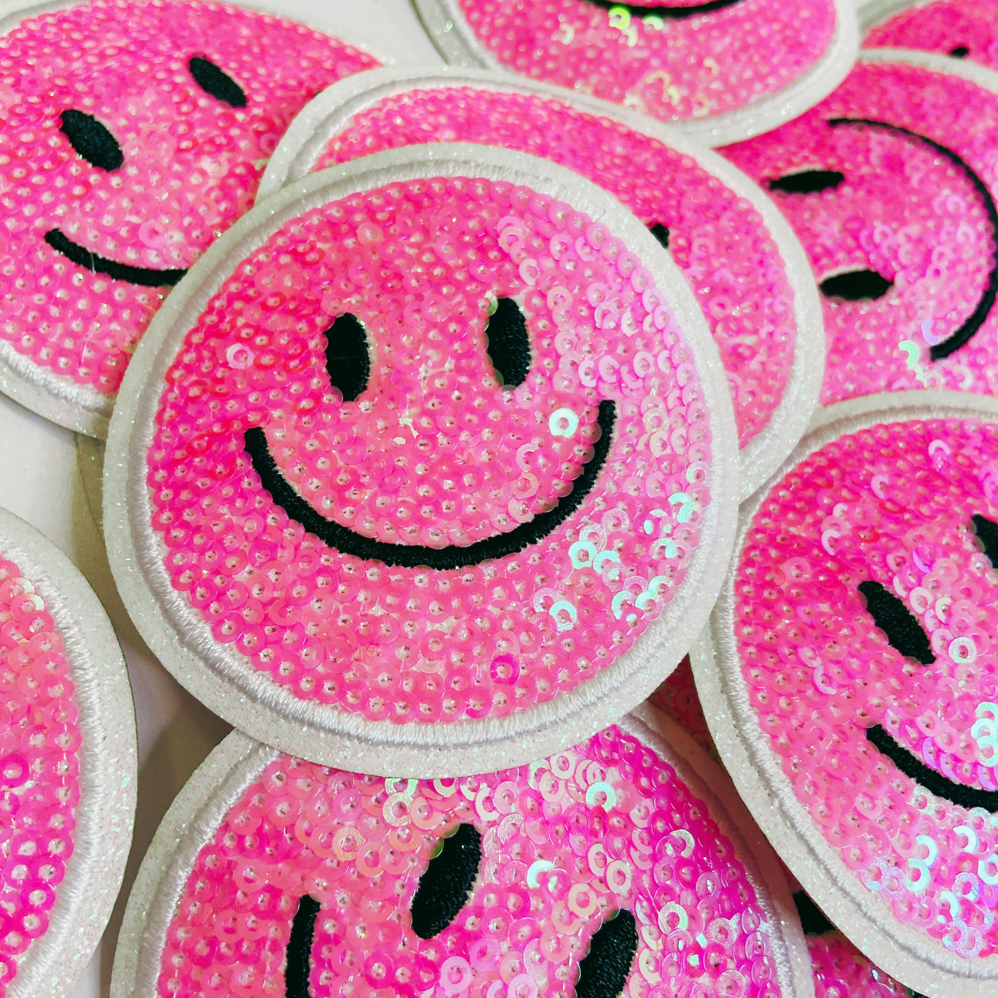 NEON Sequin Smiley Face Patch - 2.5" x 2.5" - hat Patch