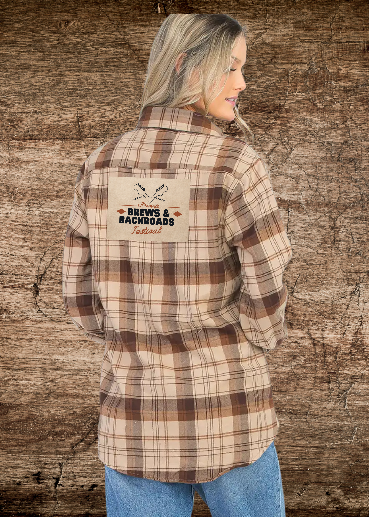 Ladies Brews & Backroads Patched Flannel