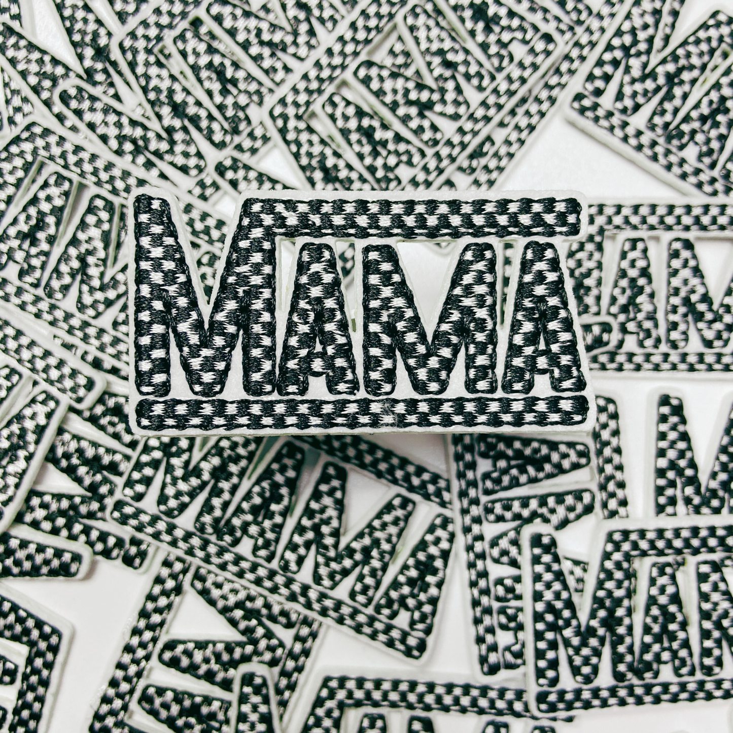 2 1/4" small Checkered Mama in Black & White - Embroidered Hat Patch