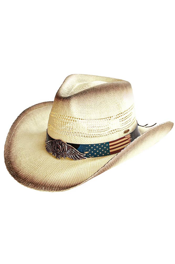 C.C American Flag Band Tea-Stain Cowboy Hat