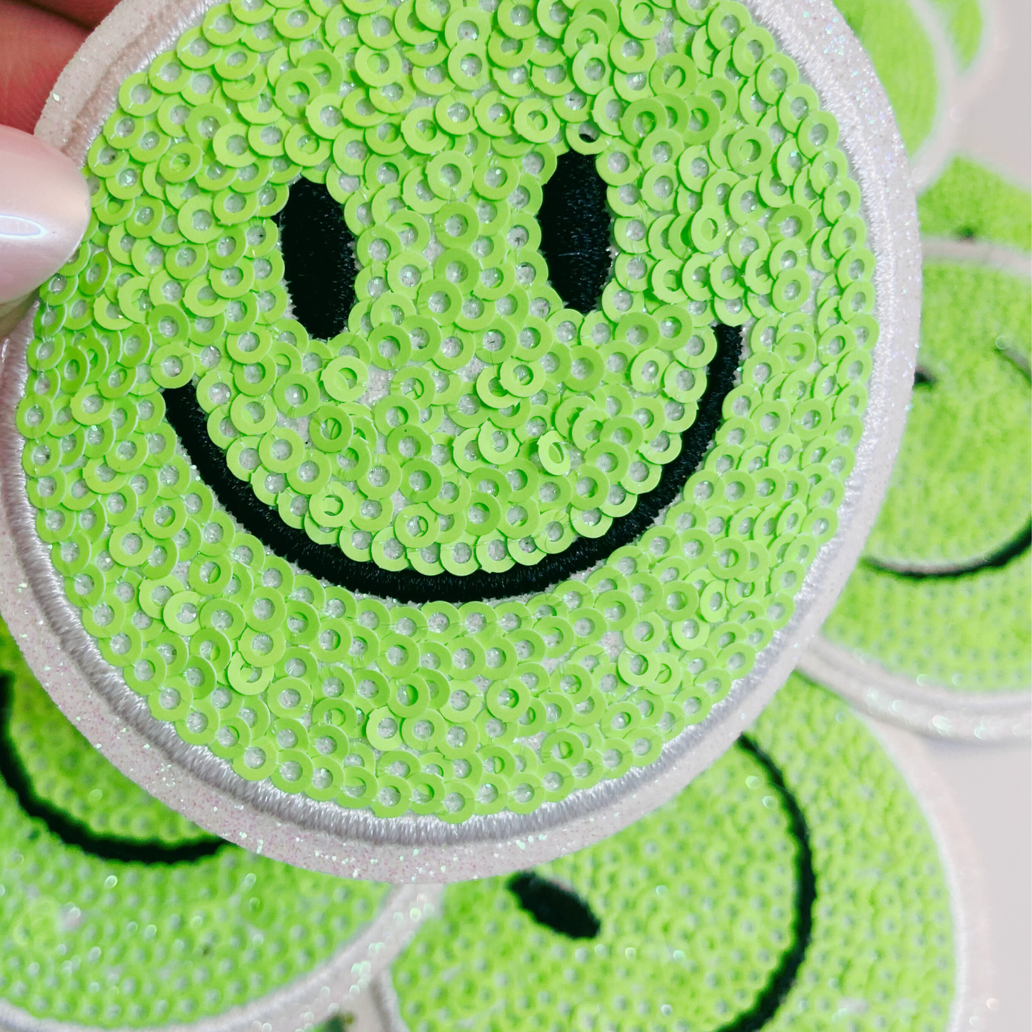 NEON Sequin Smiley Face Patch - 2.5" x 2.5" - hat Patch