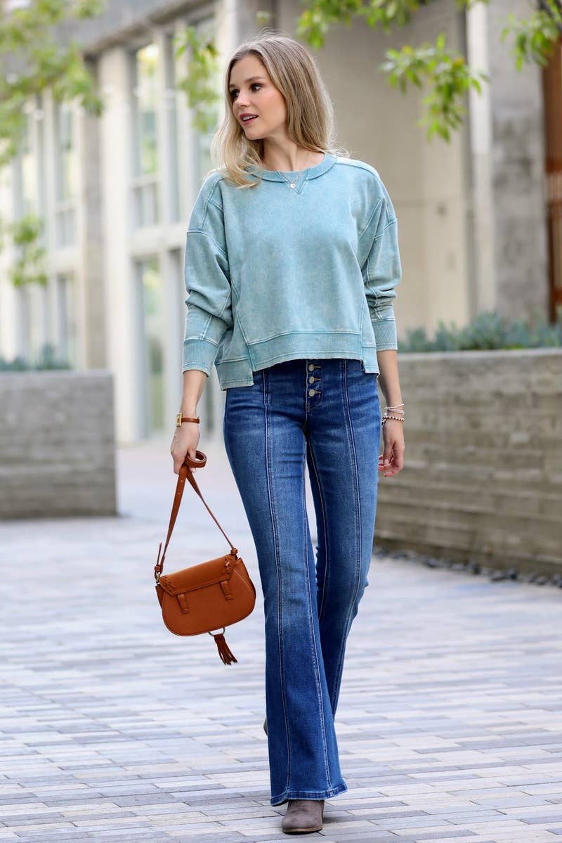 ',, FRENCH TERRY ACID WASH RAW EDGE PULLOVER