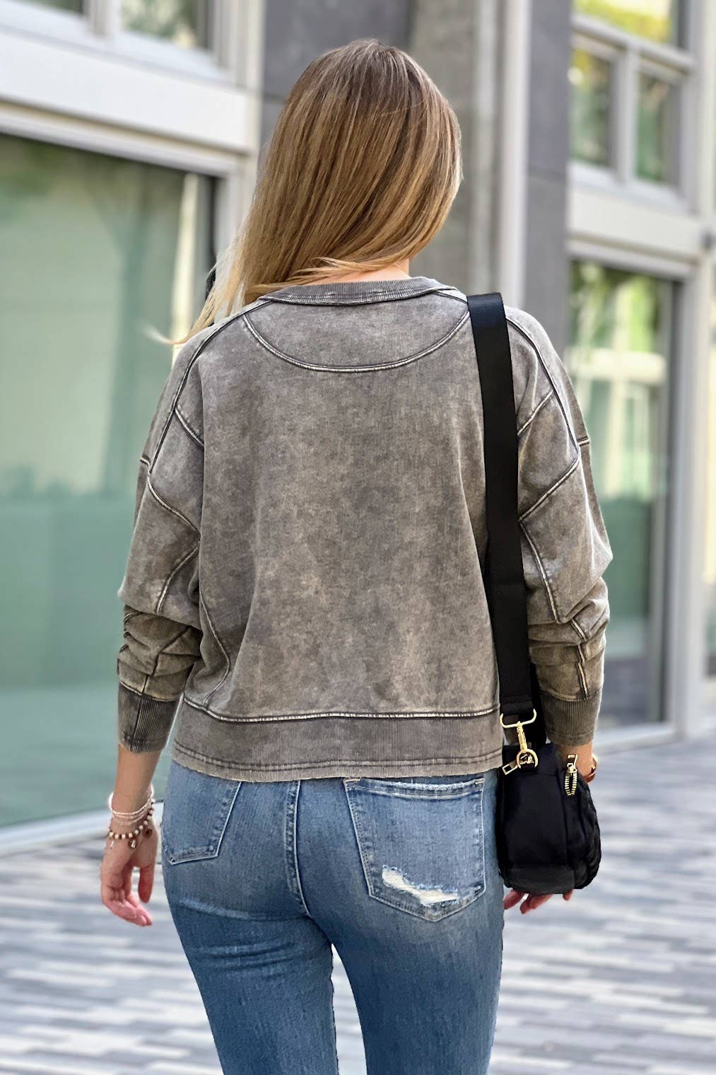 ',, FRENCH TERRY ACID WASH RAW EDGE PULLOVER