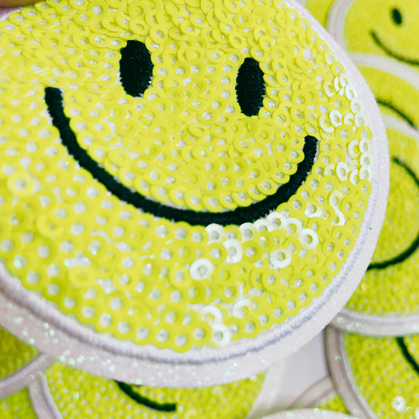 NEON Sequin Smiley Face Patch - 2.5" x 2.5" - hat Patch