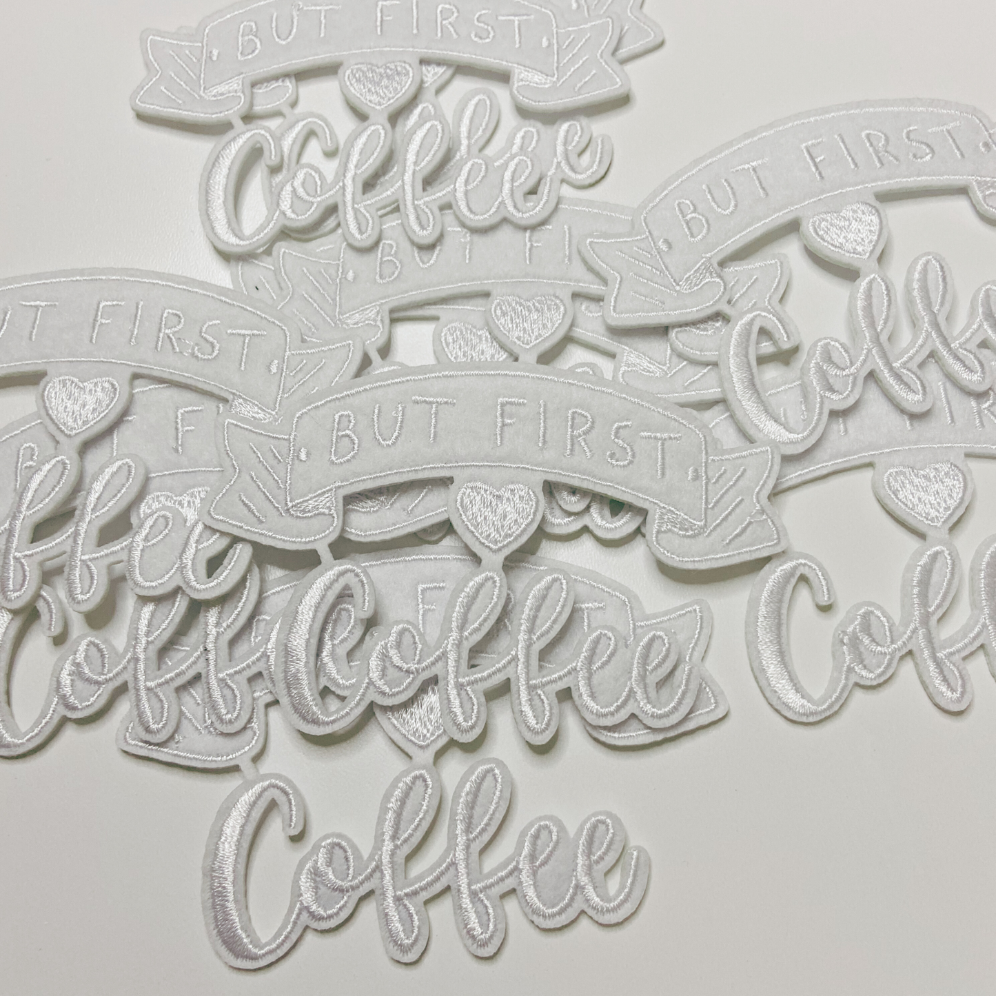 3.5" But First COFFEE in White - Embroidered Hat Patch