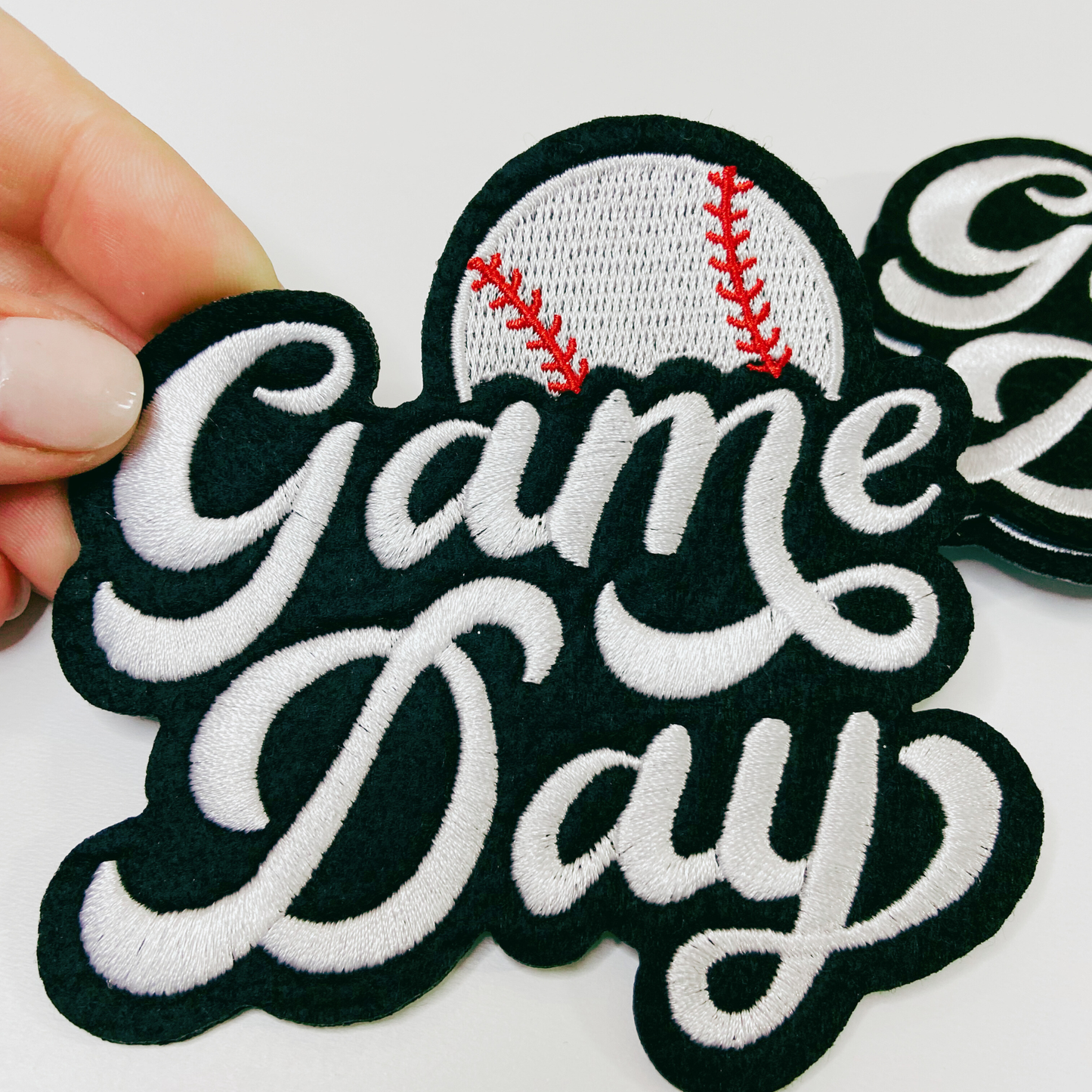 GAME DAY Baseball -4" Embroidered Patch in White & Black