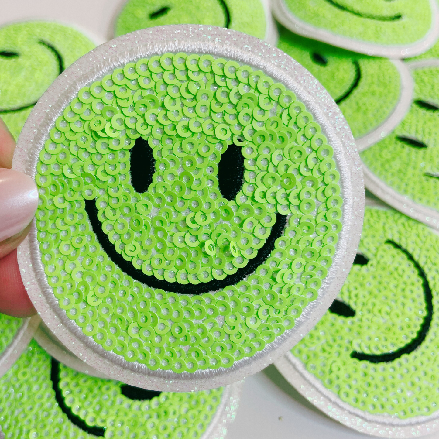 NEON Sequin Smiley Face Patch - 2.5" x 2.5" - hat Patch