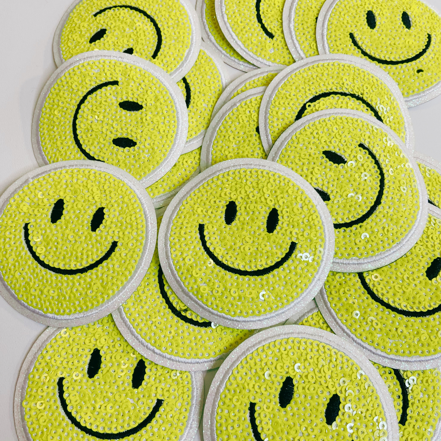 NEON Sequin Smiley Face Patch - 2.5" x 2.5" - hat Patch