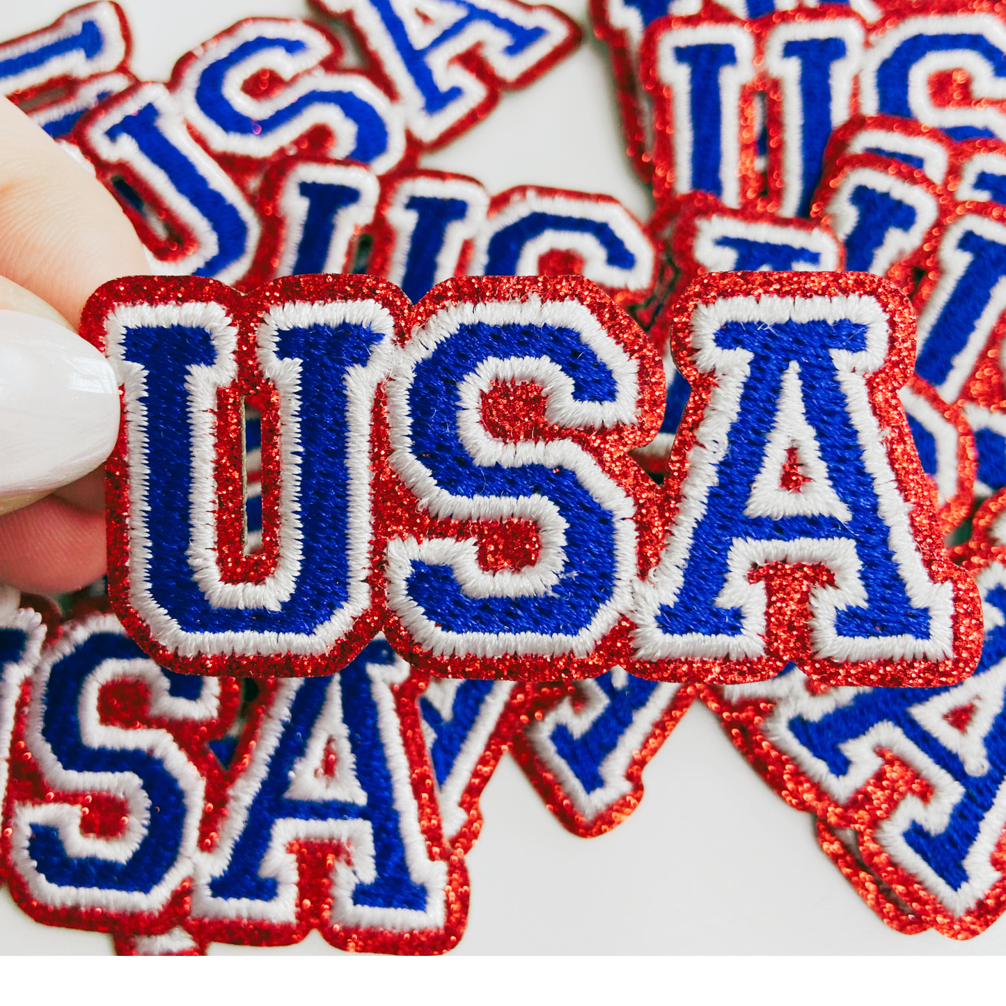 2.5" Glitter USA Hat Patch - Embroidered hat Patch