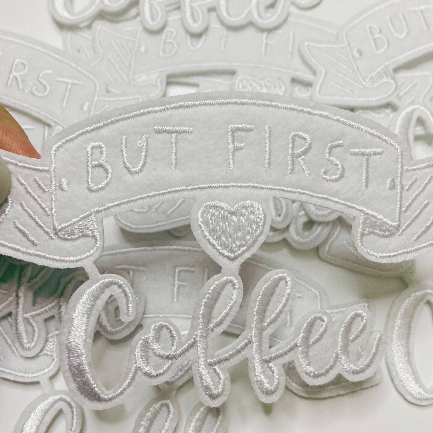 3.5" But First COFFEE in White - Embroidered Hat Patch