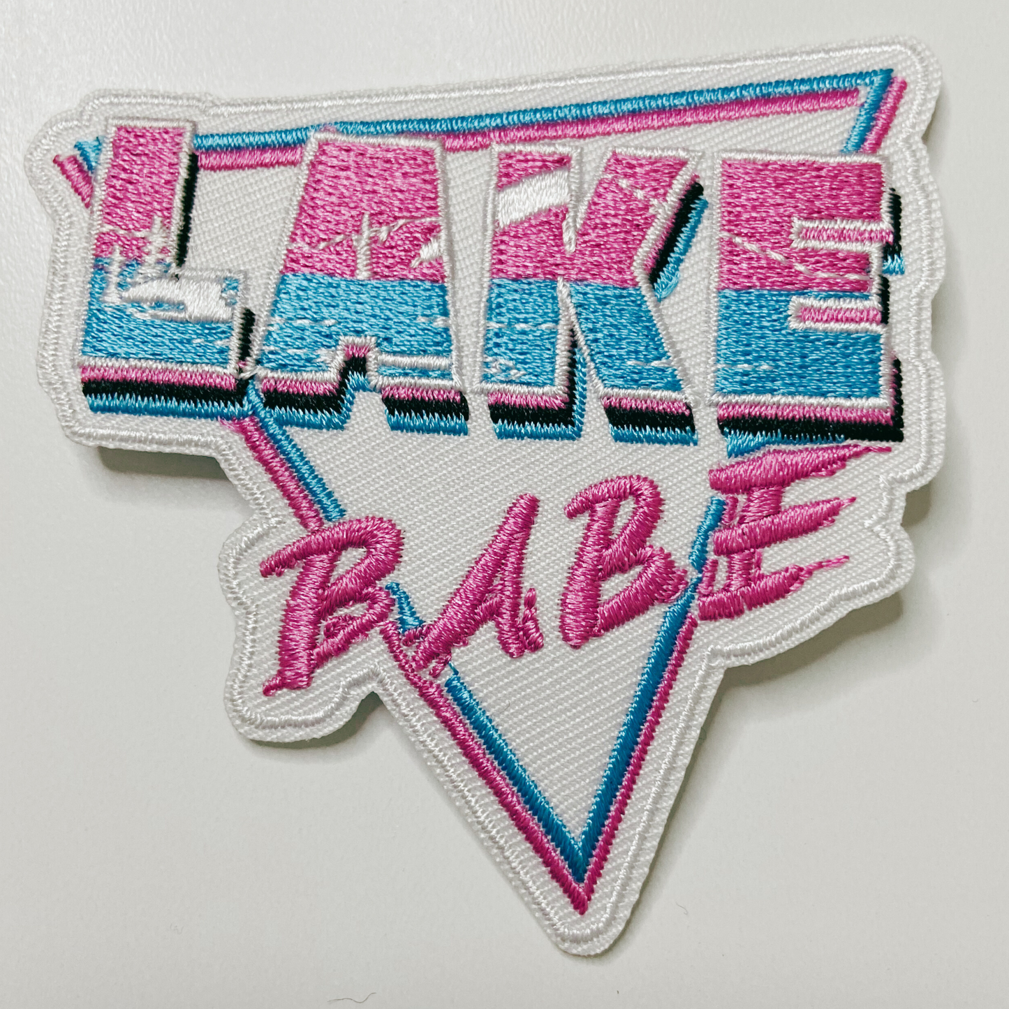 3" Lake Babe in Pink, white and Blue - Embroidered Hat Patch