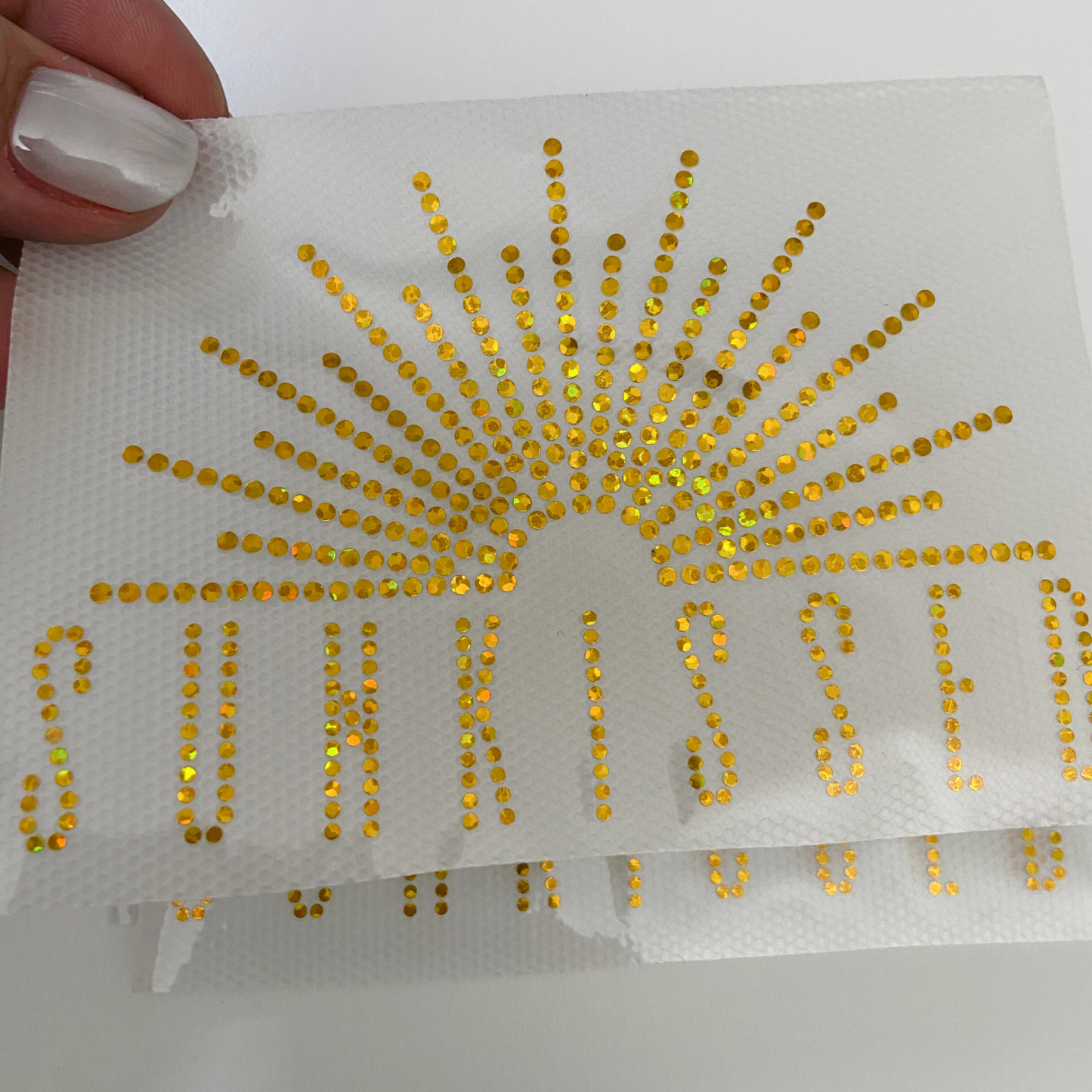 4" Sunkissed SPANGLE Transfer - COLD PEEL - Perfect for Hats