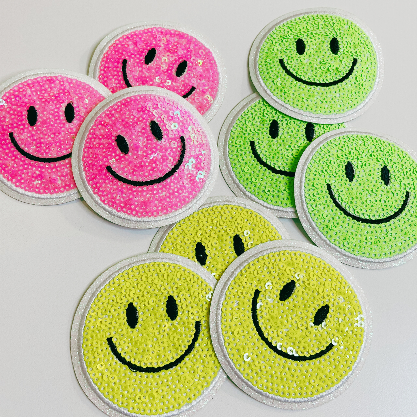 NEON Sequin Smiley Face Patch - 2.5" x 2.5" - hat Patch