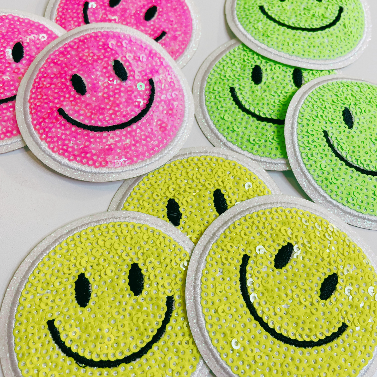 NEON Sequin Smiley Face Patch - 2.5" x 2.5" - hat Patch