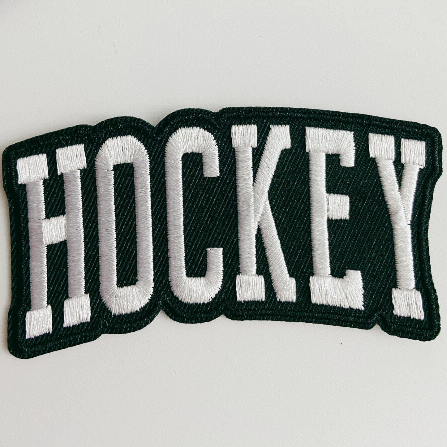 3.5” HOCKEY in white and black - Embroidered Hat Patch