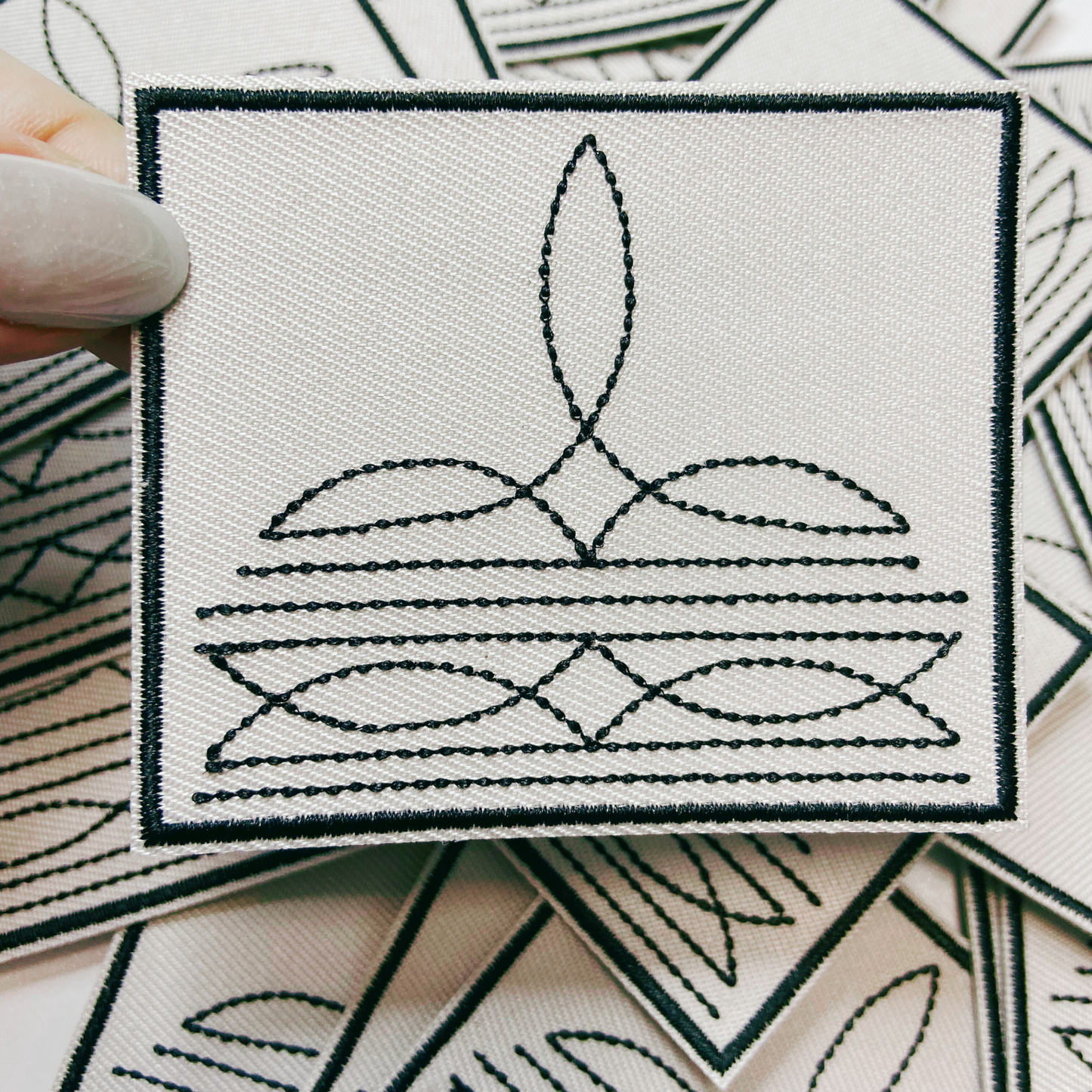 3" Western Boot Stitch in light gray - Embroidered Hat Patch