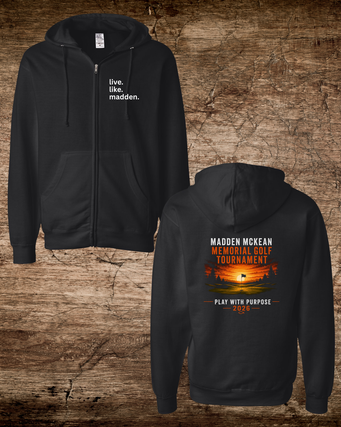 Madden Foundation live.like.madden Memorial Golf Tournament 2-Sided Zip Hoodie