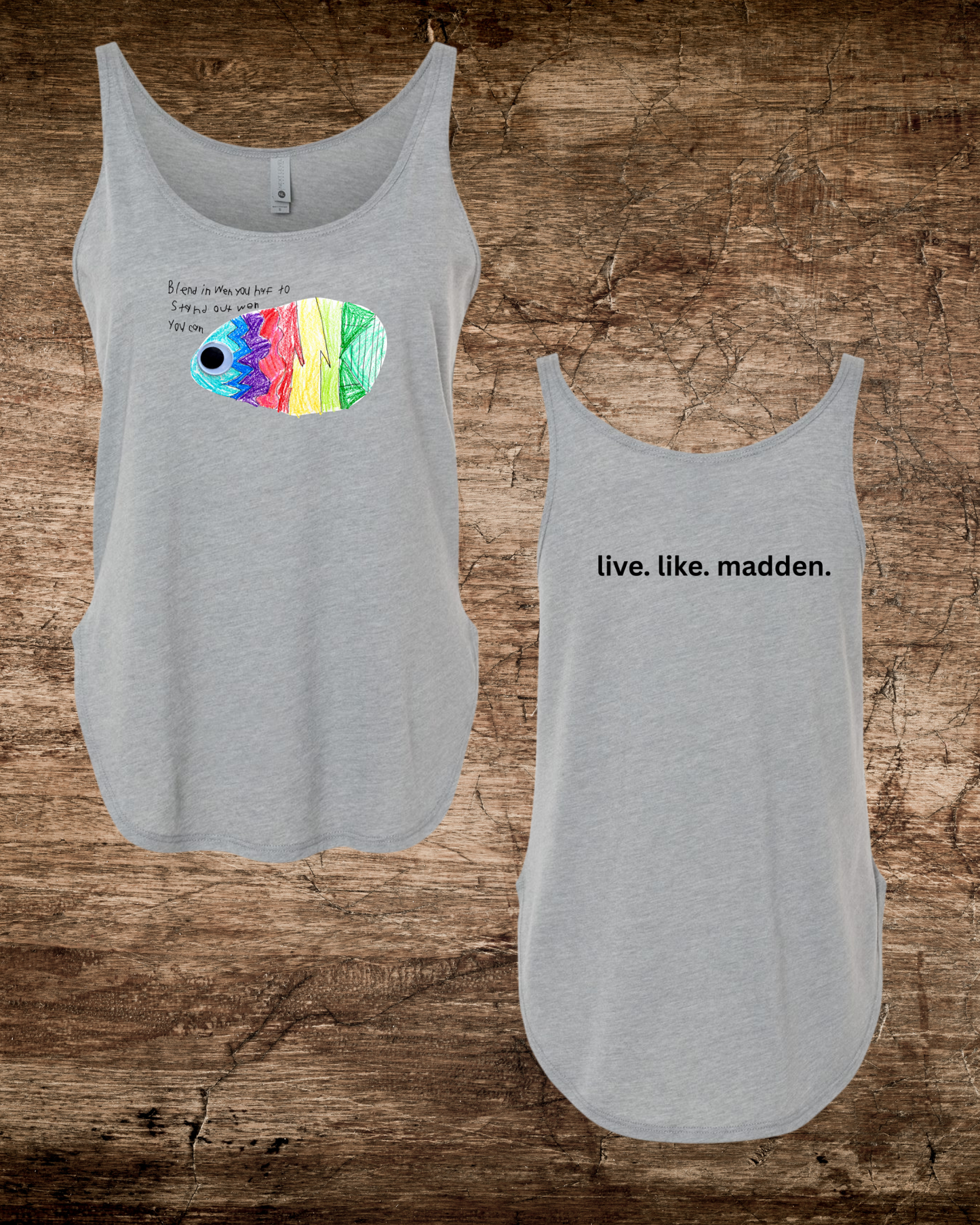 Madden Fish Drawing live.like.madden Women's 2-Sided Festival Tank