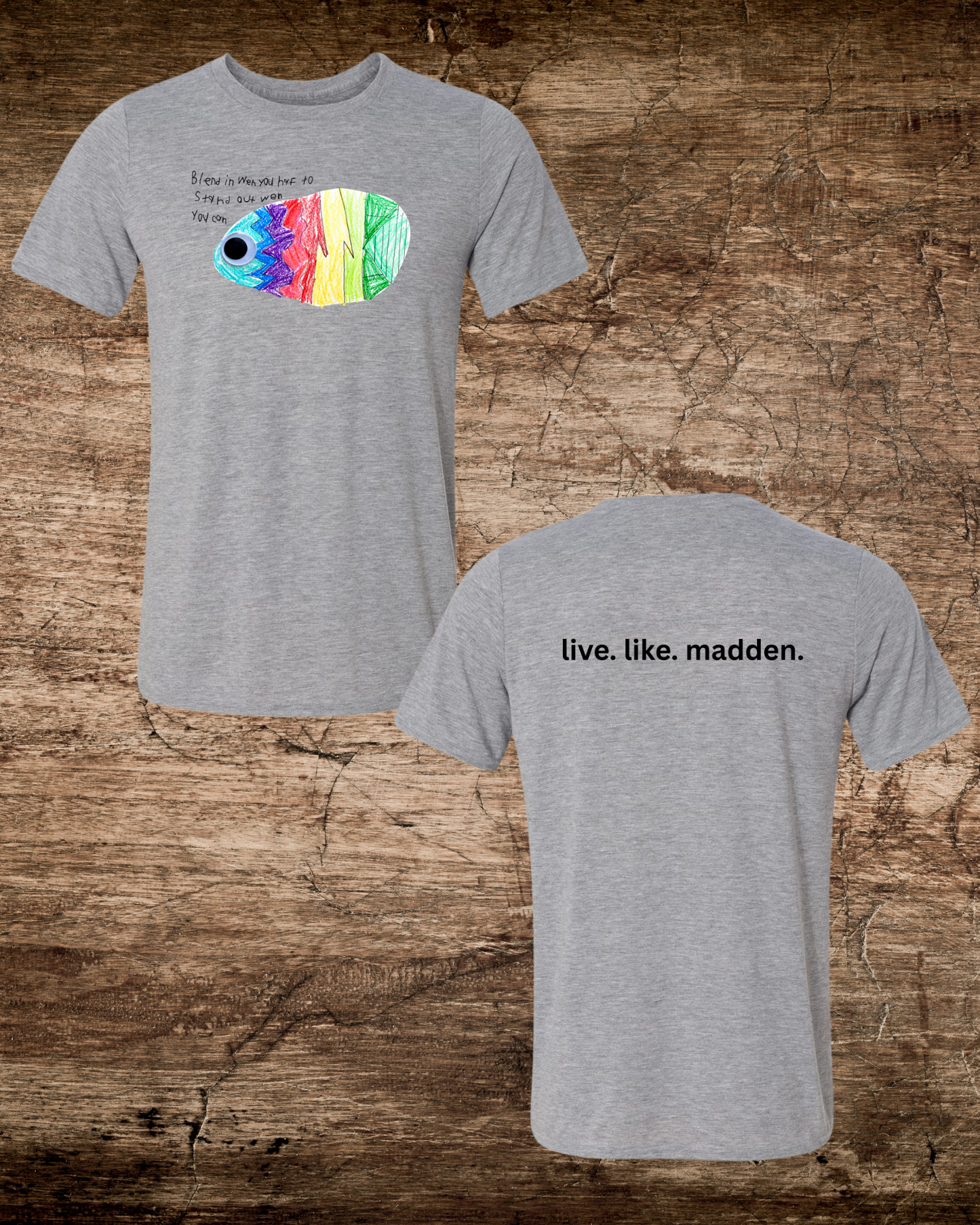 Madden Fish Drawing live.like.madden Unisex 2-Sided Tee