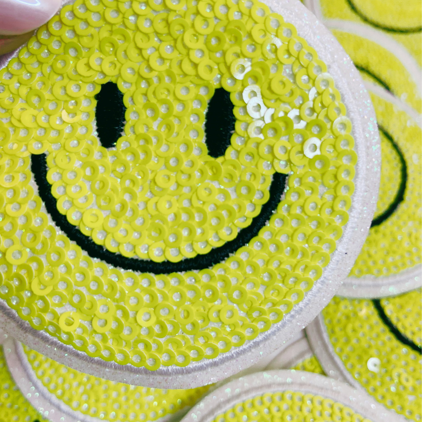 NEON Sequin Smiley Face Patch - 2.5" x 2.5" - hat Patch