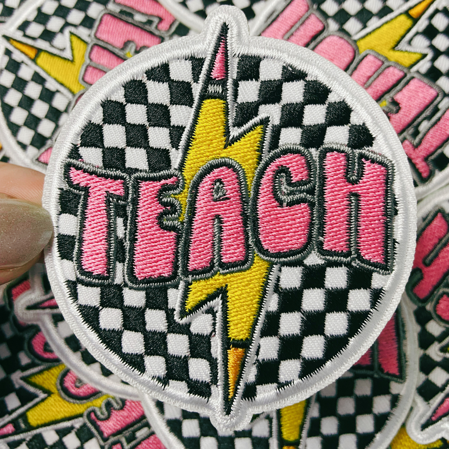 3" Checkered TEACH - Embroidered Hat Patch