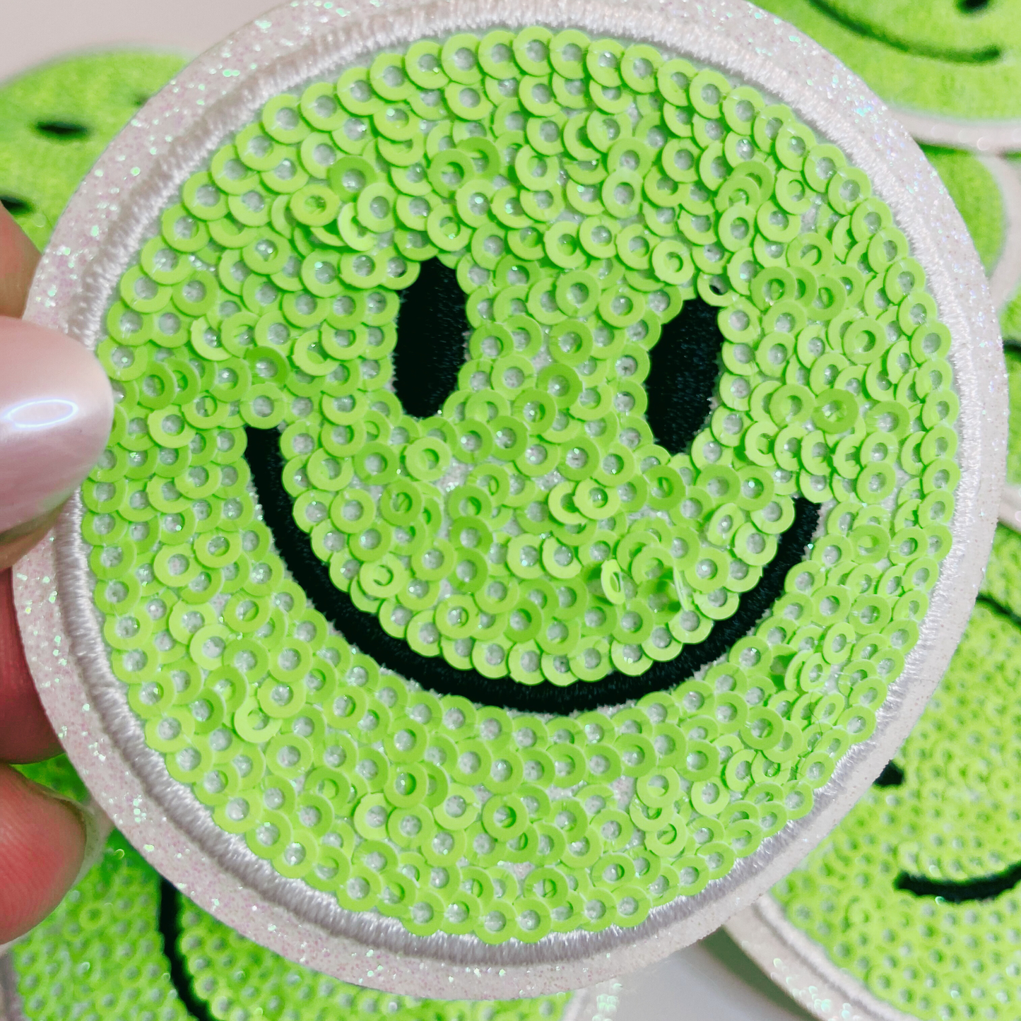 NEON Sequin Smiley Face Patch - 2.5" x 2.5" - hat Patch