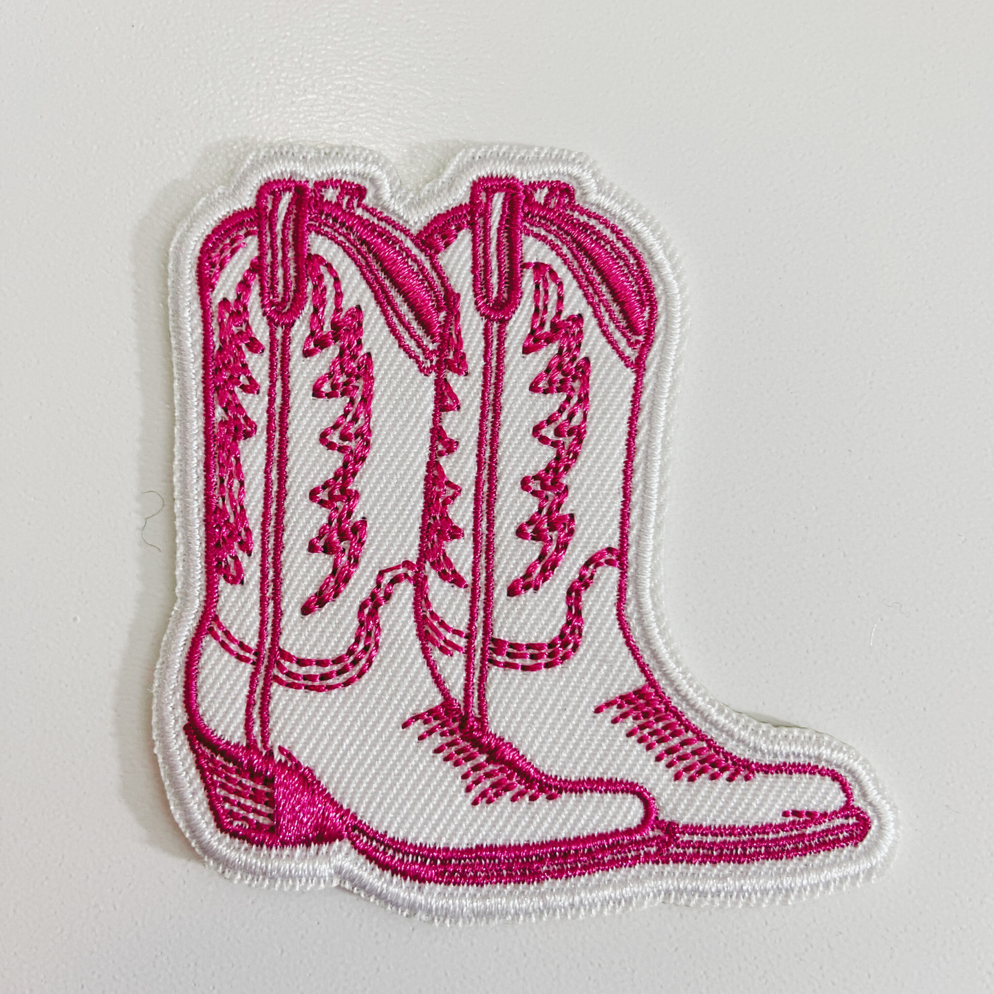 2.5" Pink Cowboy Boots - Embroidered Hat Patch (New Version)