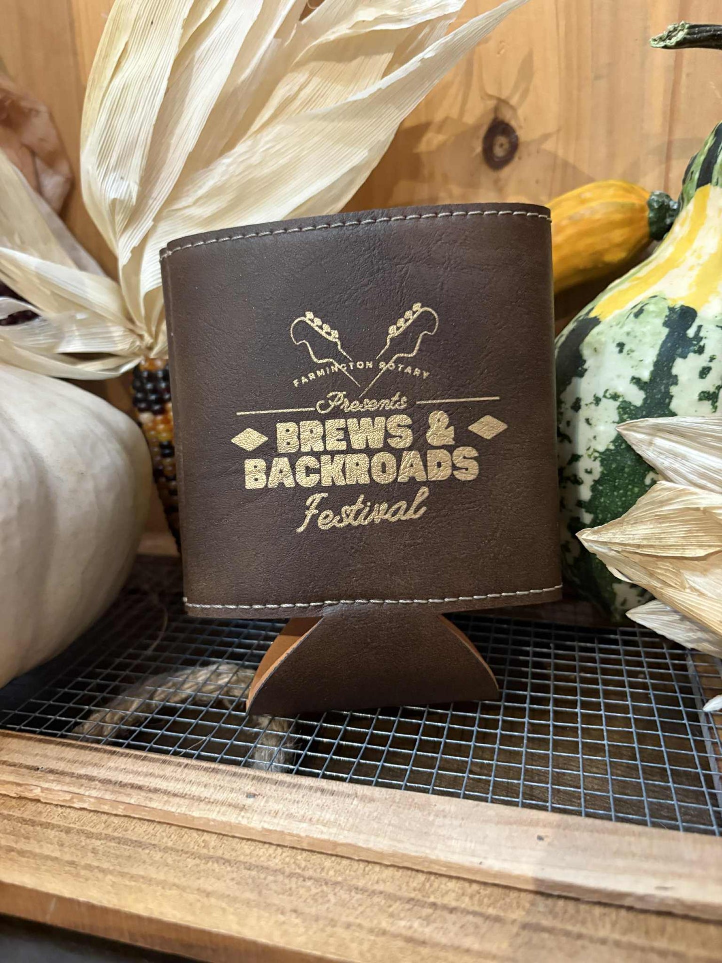 Brews & Backroads Leather Can Koozie - 12oz