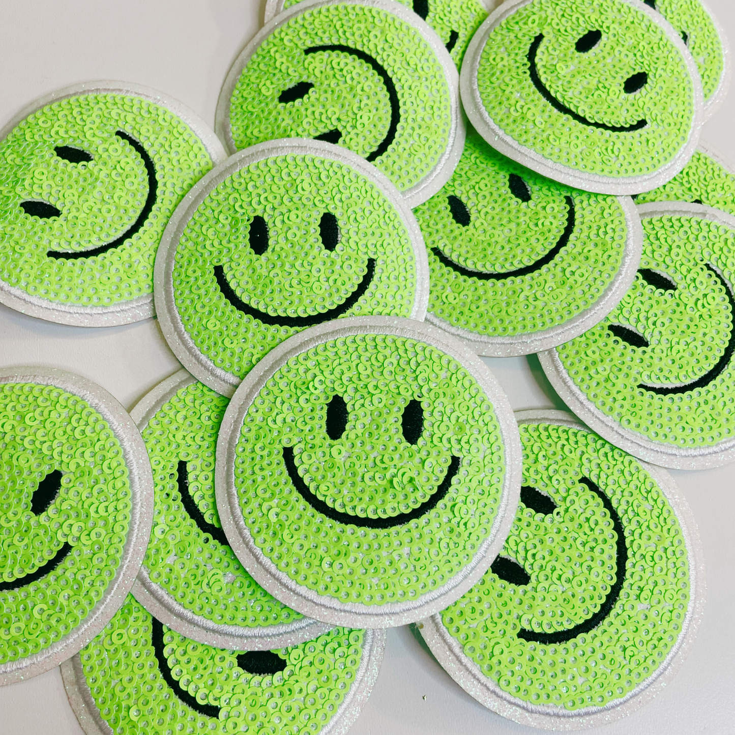 NEON Sequin Smiley Face Patch - 2.5" x 2.5" - hat Patch