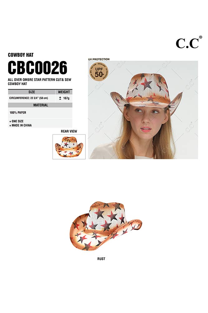 C.C Ombre Star Pattern Cut and Sew American Flag Cowboy Hat