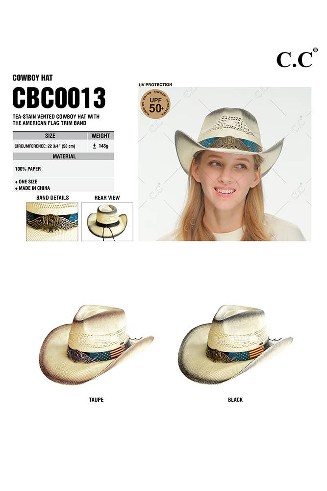 C.C American Flag Band Tea-Stain Cowboy Hat
