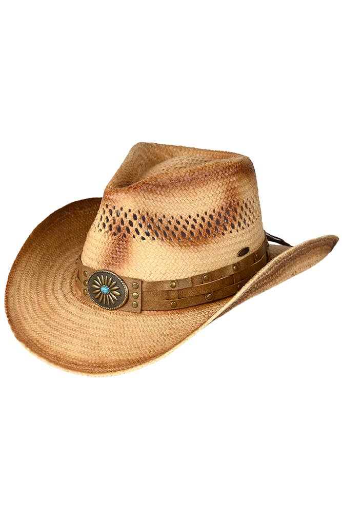 C.C Weaved Vegan Suede Band Tea-Stain Cowboy Hat
