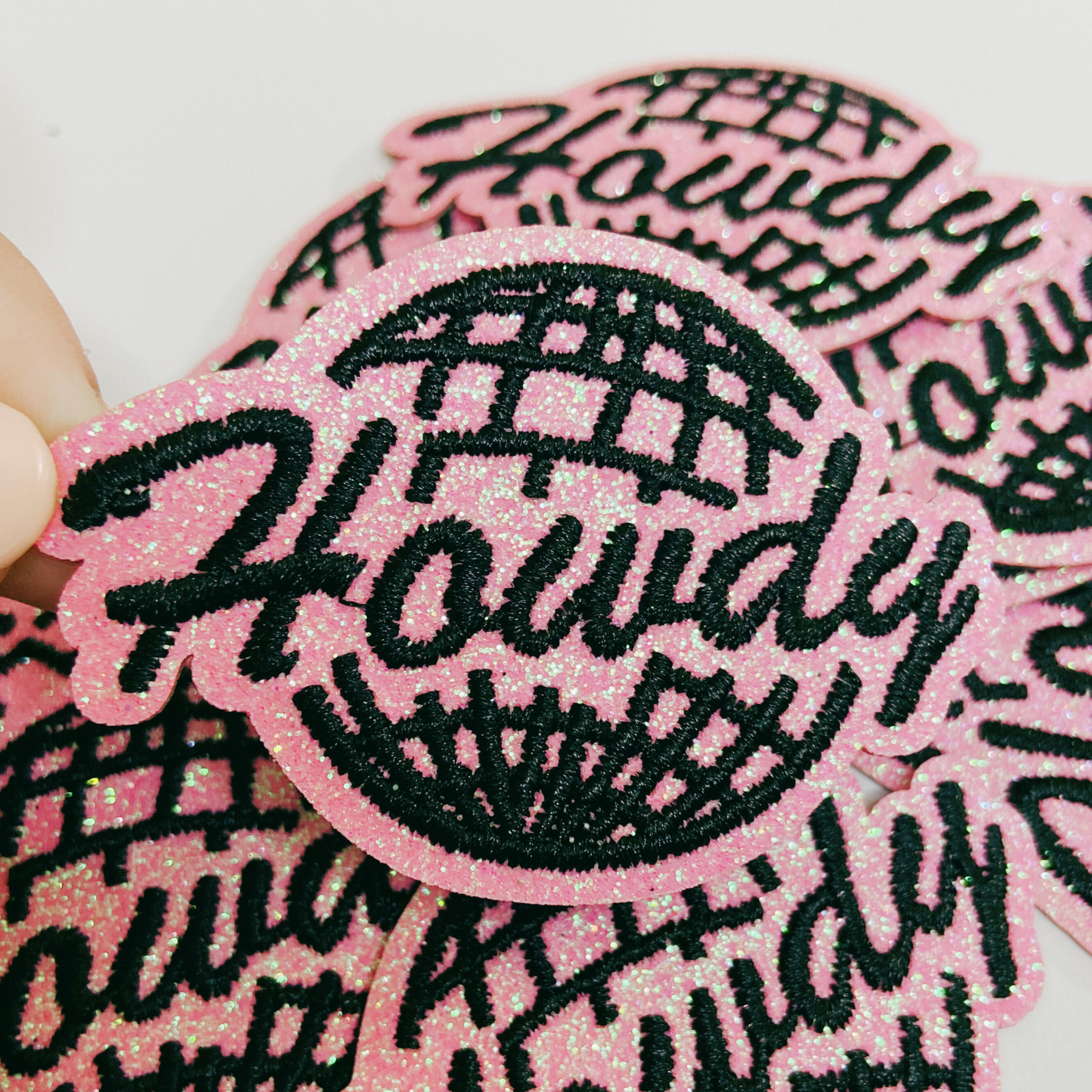 2.5" Glitter Howdy Silver or Pink -  Embroidered Hat Patch