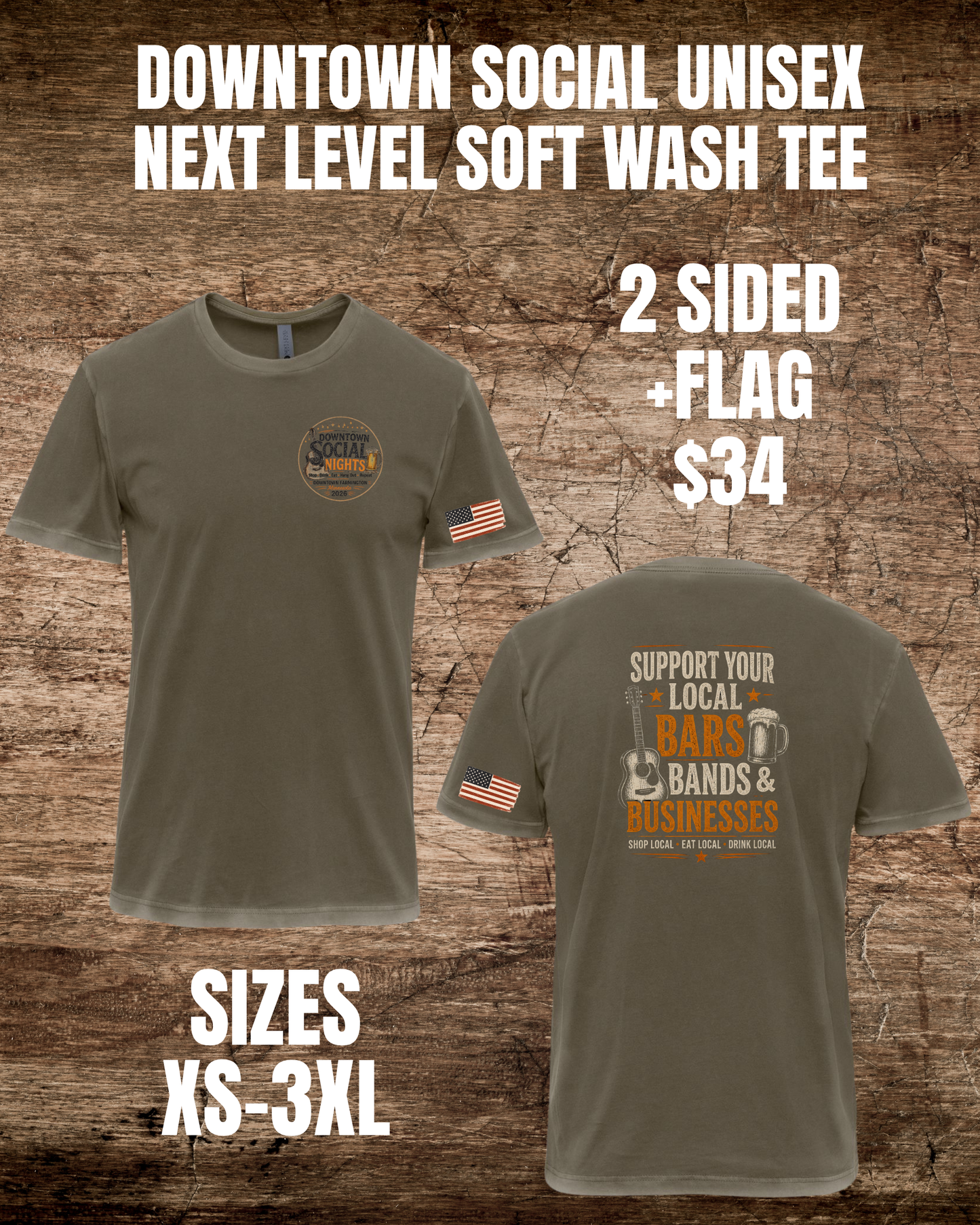 Downtown Social Unisex Next Level Soft Wash Tee 2-Sided w/Flag