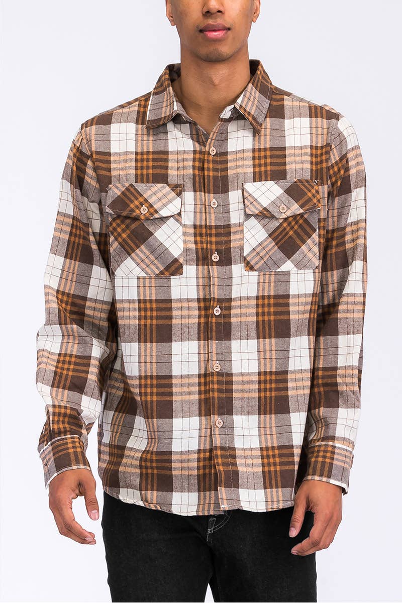 UNISEX LONG SLEEVE FLANNEL BUTTON DOWN SHIRT