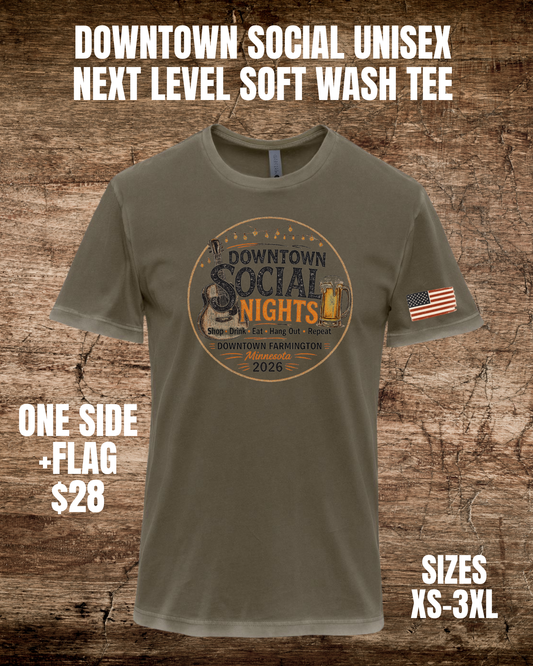 Downtown Social Unisex Next Level Soft Wash Tee 1-Sided w/Flag