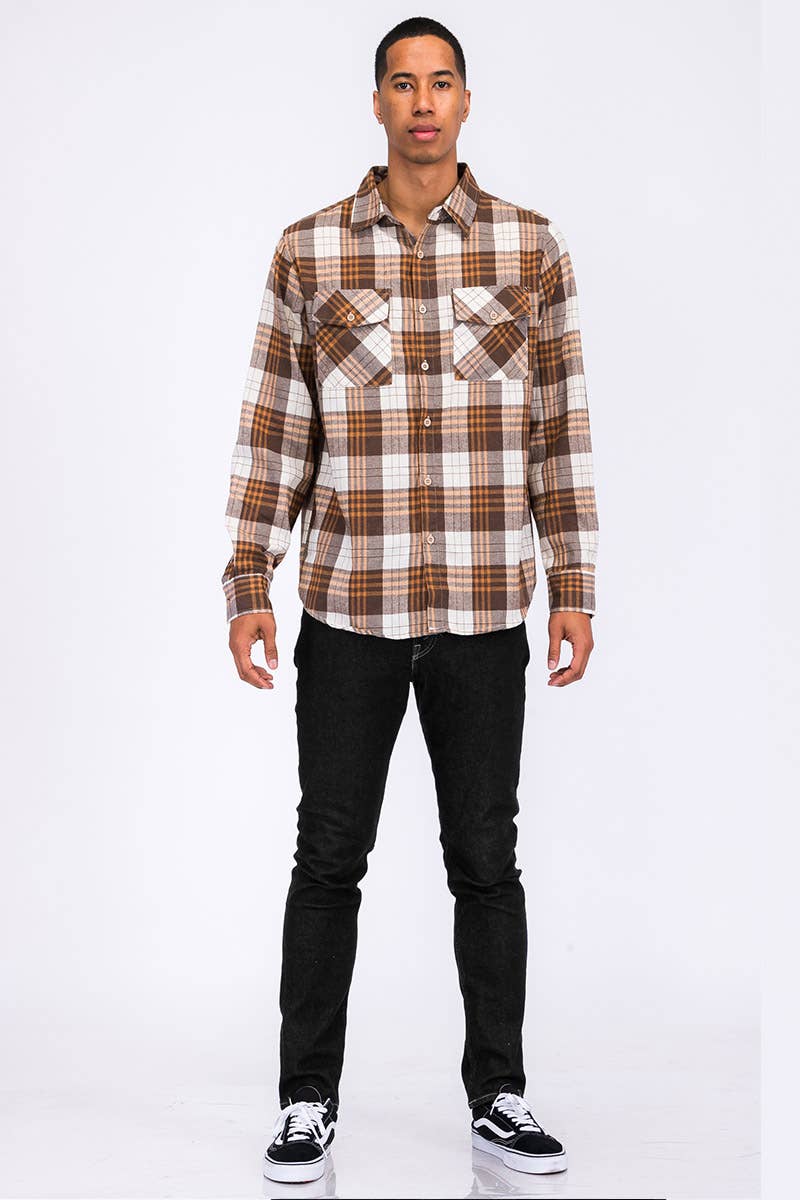 UNISEX LONG SLEEVE FLANNEL BUTTON DOWN SHIRT