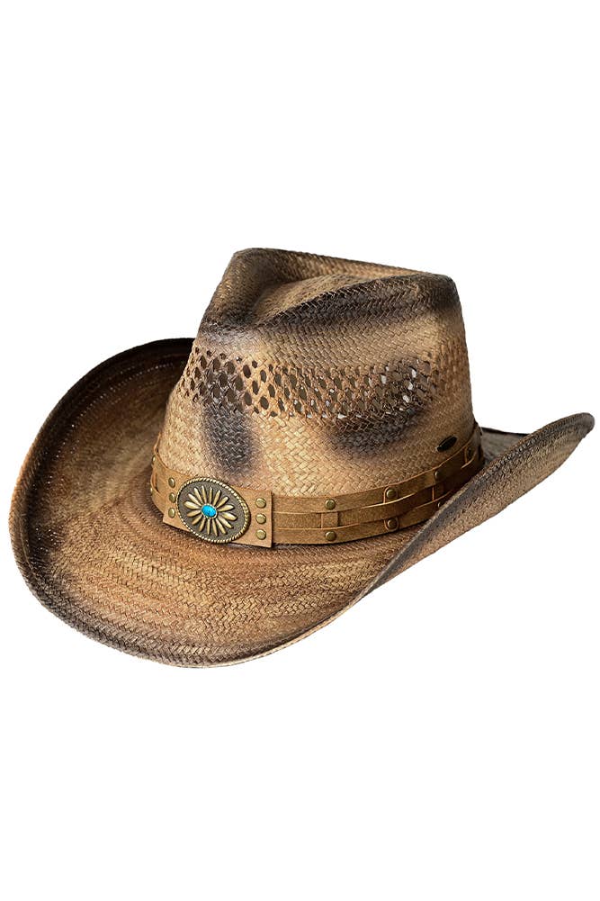 C.C Weaved Vegan Suede Band Tea-Stain Cowboy Hat