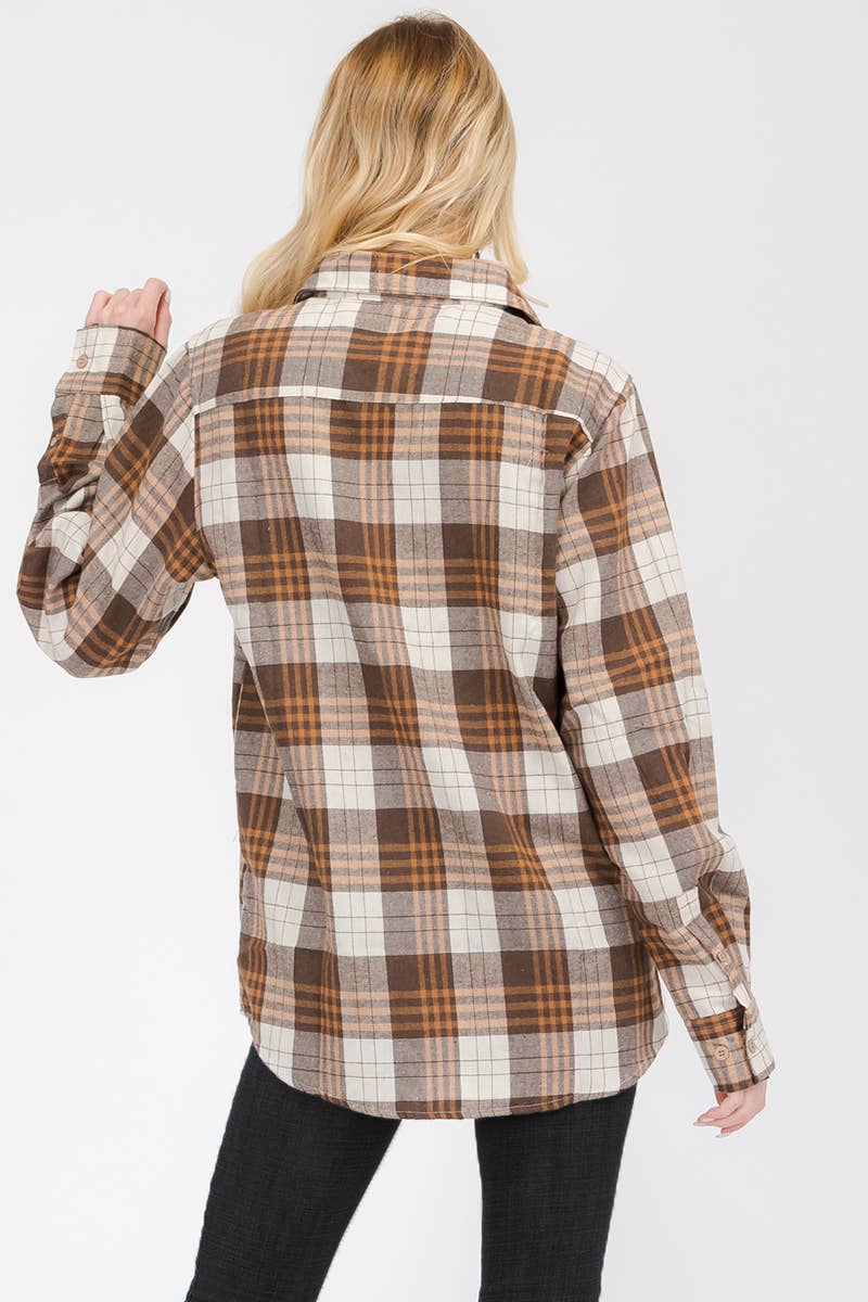 W-FL104 Womens Boyfriend Flannel Checkered Plaid Long Sleeve