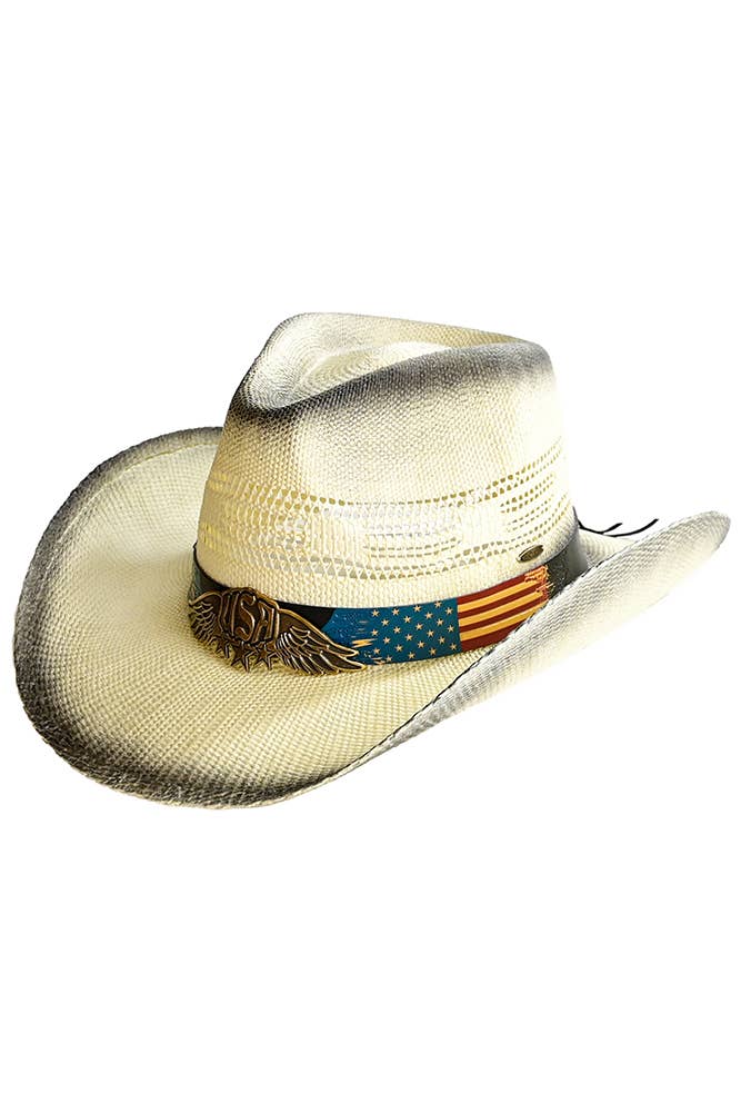 C.C American Flag Band Tea-Stain Cowboy Hat