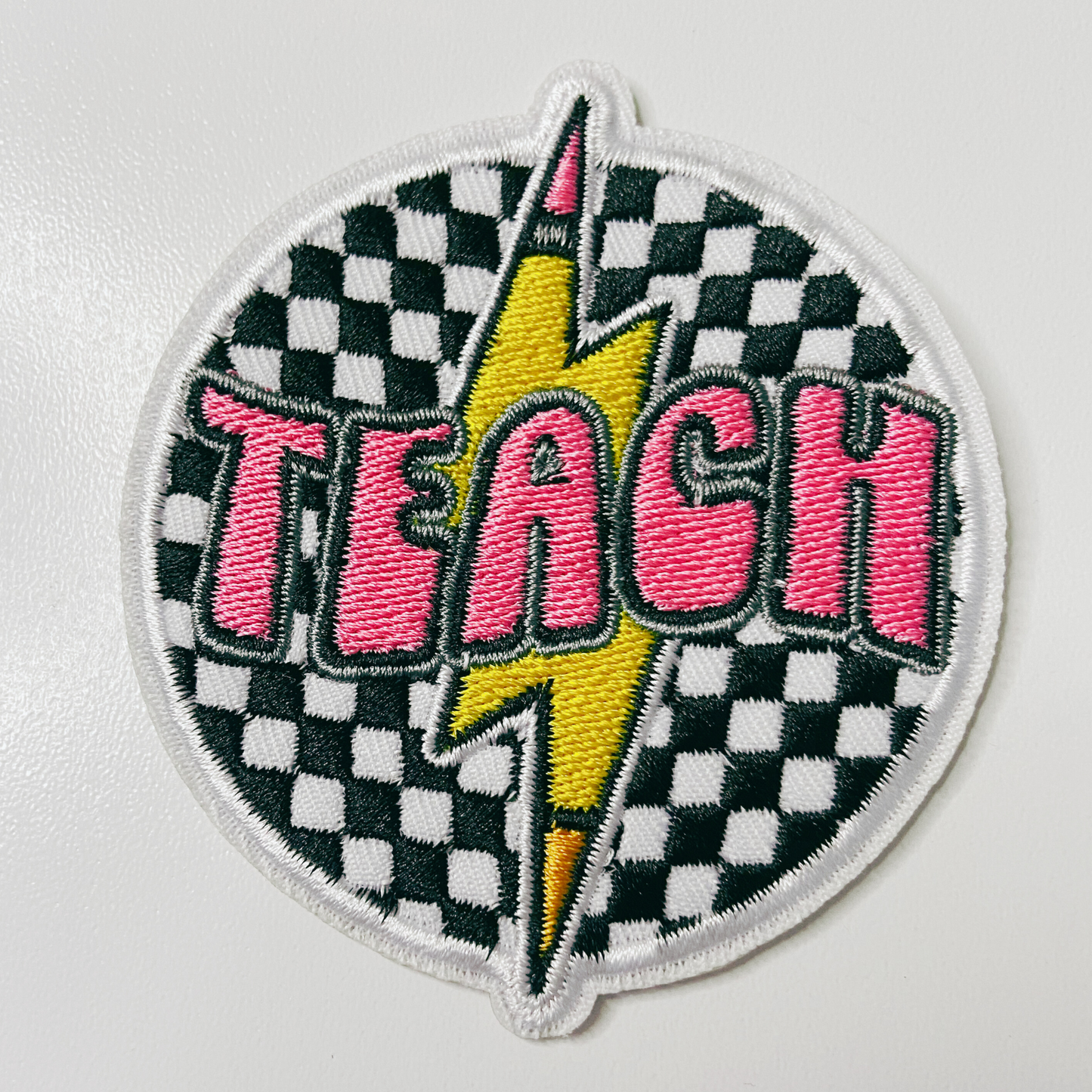 3" Checkered TEACH -  Embroidered Hat Patch