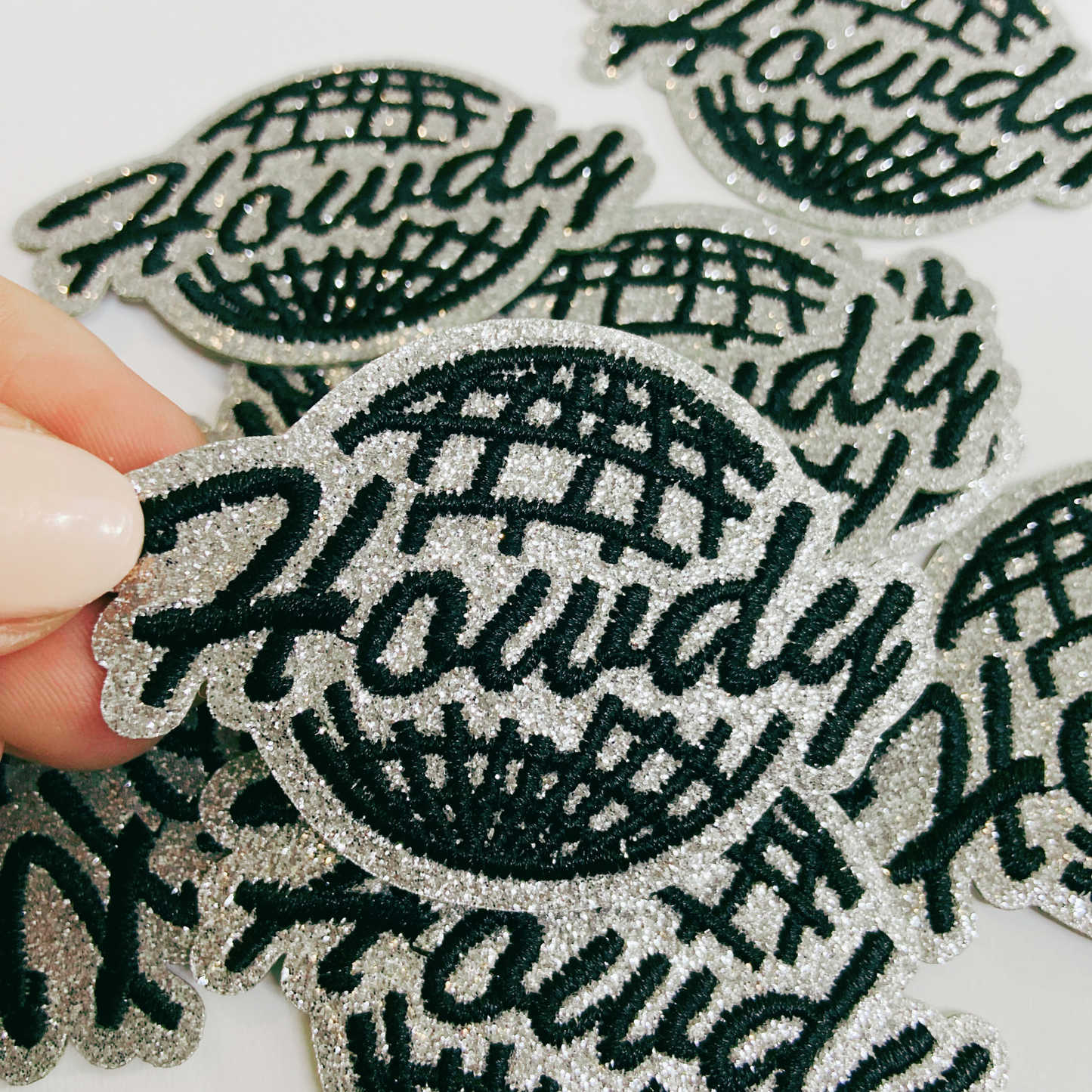 2.5" Glitter Howdy Silver or Pink -  Embroidered Hat Patch