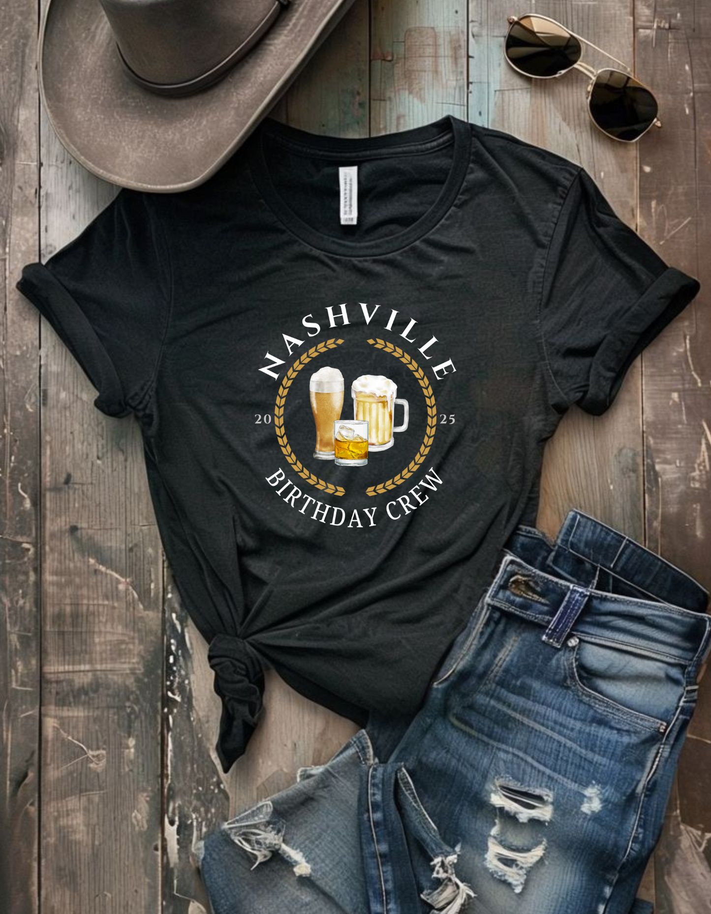 Custom Destination Birthday Crew Group Trip Tee - Black/Beer