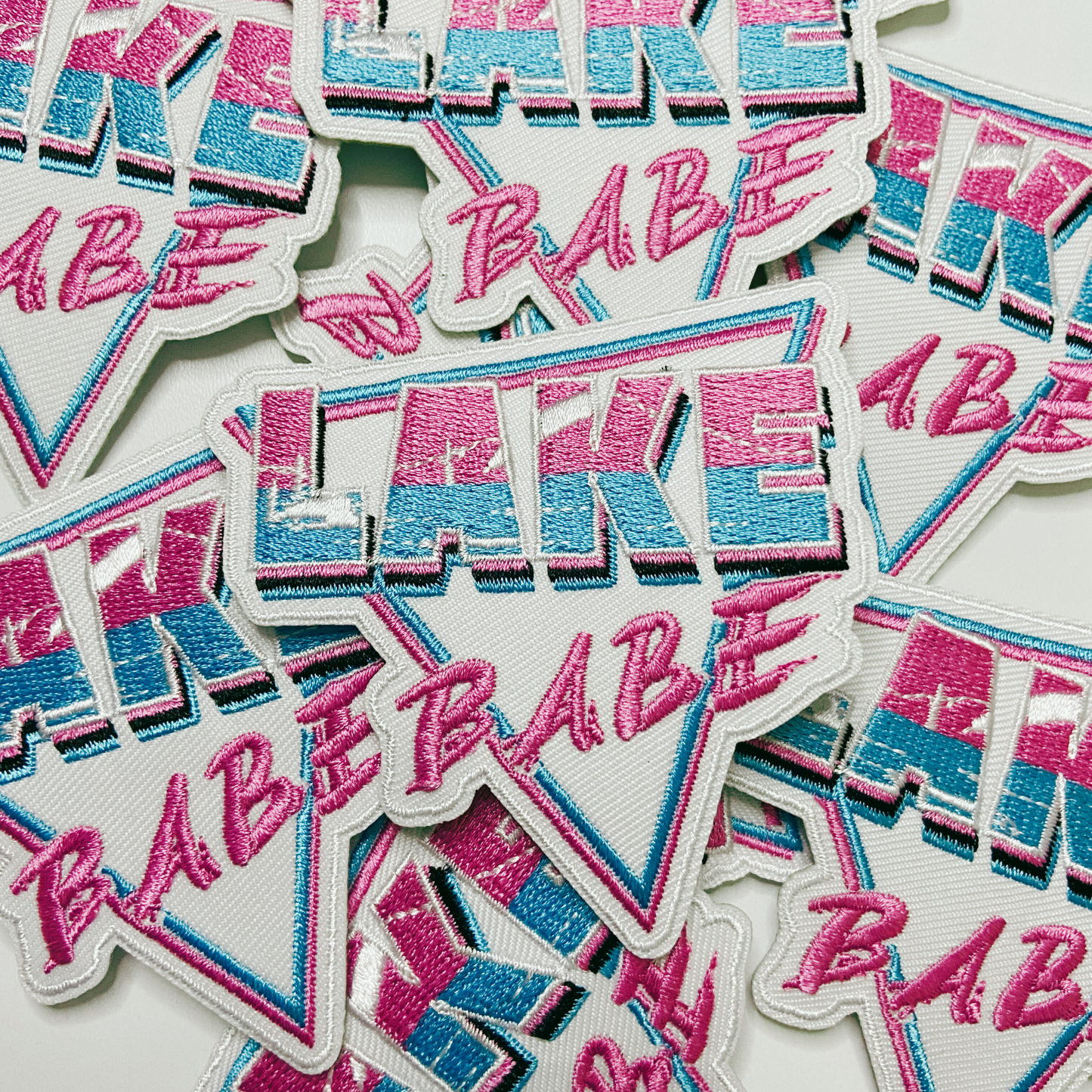 3" Lake Babe in Pink, white and Blue -  Embroidered Hat Patch
