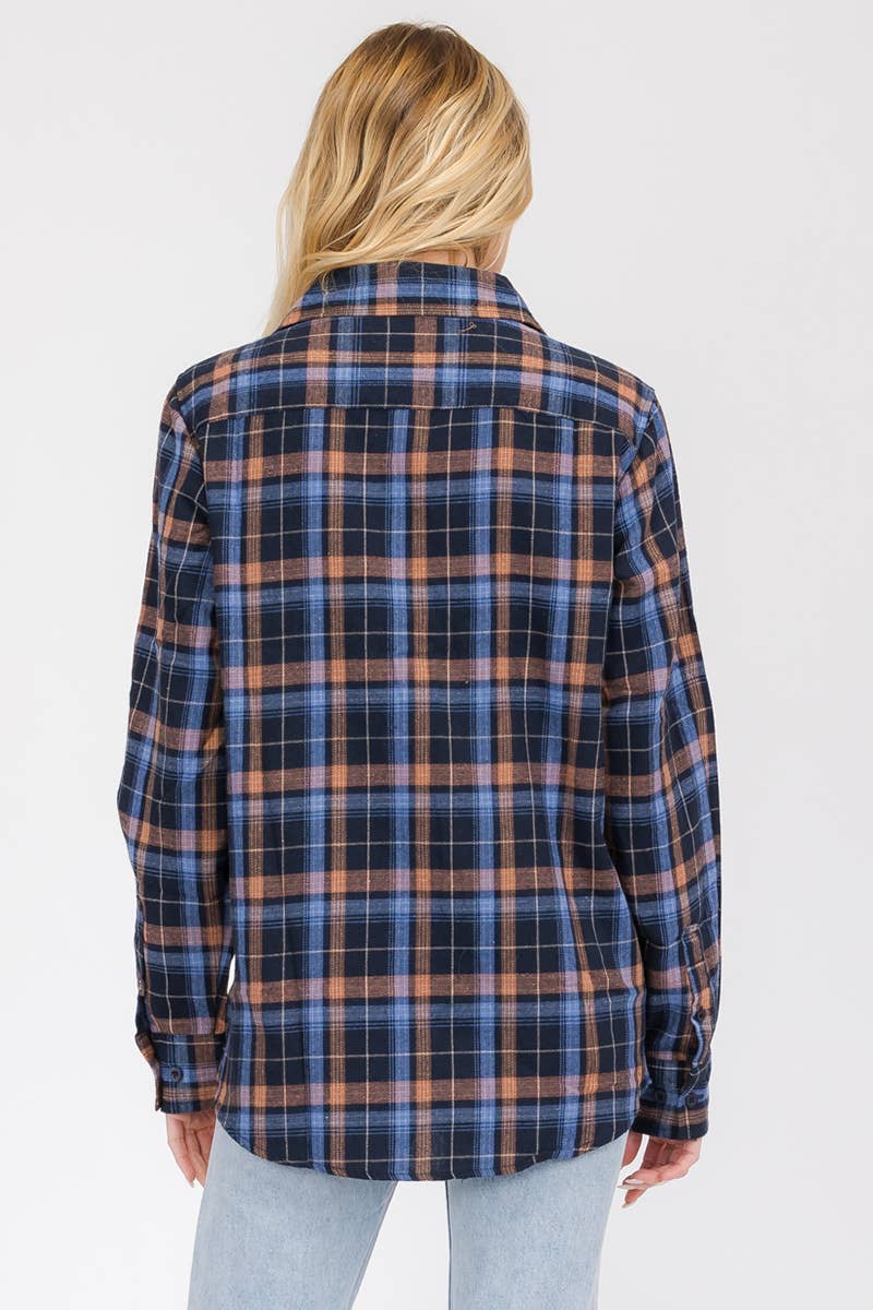 W-FL104 Womens Boyfriend Flannel Checkered Plaid Long Sleeve